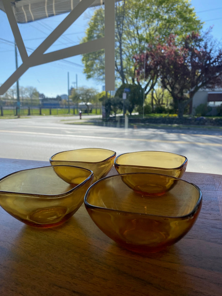 Set Of 4 French Amber Glass Bowls Cook Street Vintage