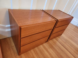 Pair of Teak 3-Drawer Bedside Tables