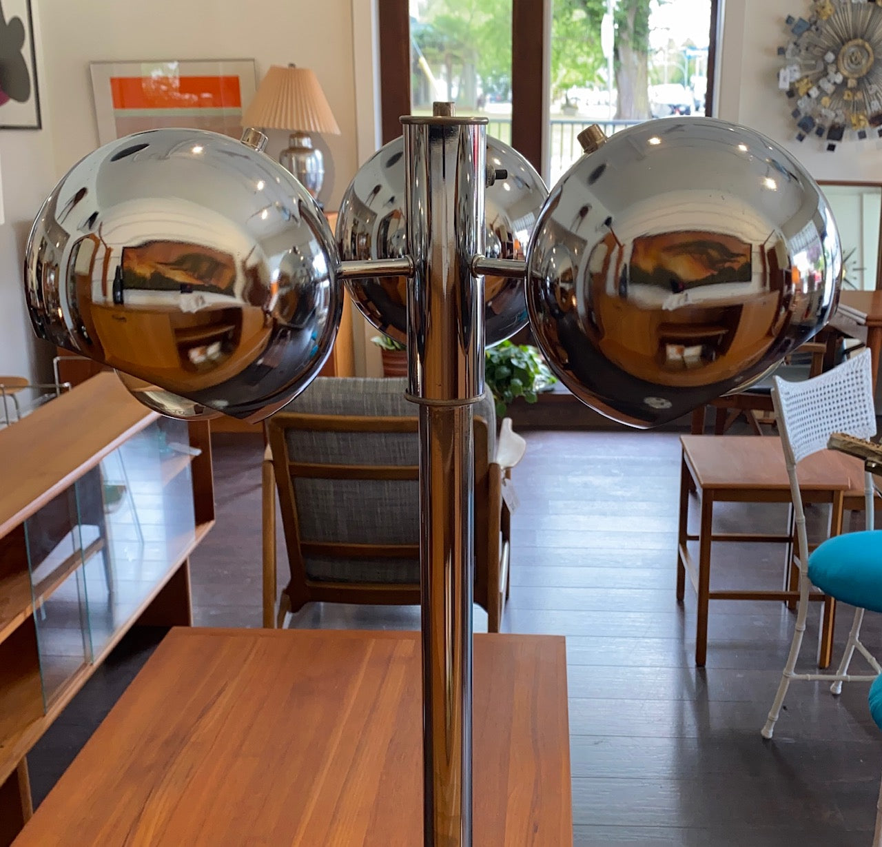 Vintage Chrome "Eyeball" Floor Lamp with 3 Shades