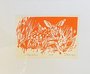 Lovely serigrpah of a deer fawn in the grass. "Little Moses" by&nbsp; Canadian artist, Illingworth Kerr (1905-1989). Serigraph signed and dated, 1985- Cook Street Vintage