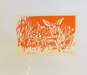 Lovely serigrpah of a deer fawn in the grass. "Little Moses" by&nbsp; Canadian artist, Illingworth Kerr (1905-1989). Serigraph signed and dated, 1985- Cook Street Vintage