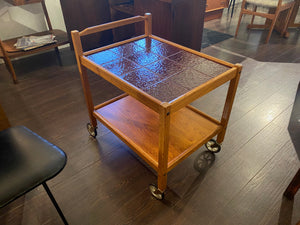 MCM Westnofa Tile Top Teak Rolling Bar Cart