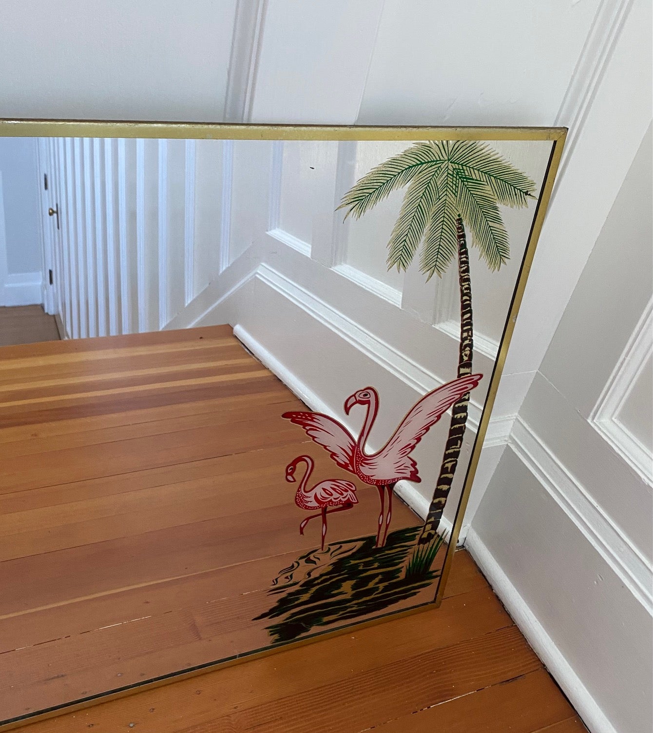 Fun Vintage Flamingo Mirror in Brass Frame